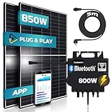 SUNNIVA® Balkonkraftwerk 850W/800W Solaranlage mit 800W GROWATT Micro Wechselrichter und 5m Anschlusskabel, WIFI & Bluetooth integriert, drosselbar & upgradebar auf 600W oder 800W, 2x 425W Solarmodule