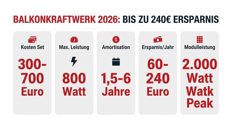 Balkonkraftwerk 2026: Bis zu 240€ Ersparnis