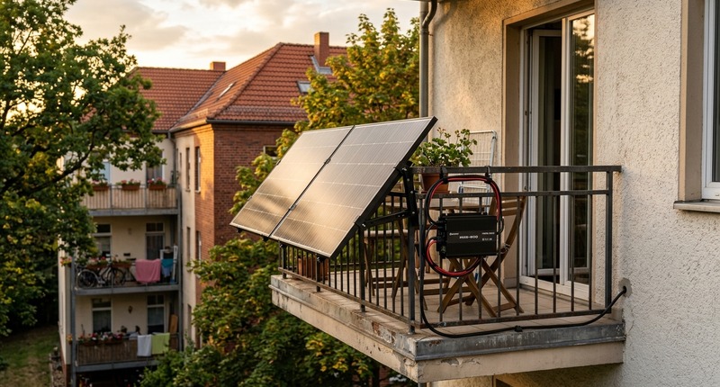 Balkonkraftwerk am Balkon eines Mehrfamilienhauses